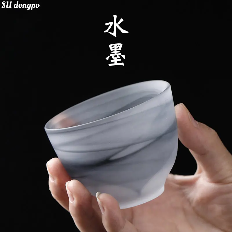 

40ml-90ml Ink Coloured Glass Tea Cup Ink Frosted Artistic Conception Tea Cup Chinese Style Multiple Options Household