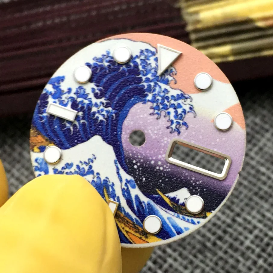 28.5mm Dial Kanagawa Dial For NH36a Automatic Movement Diving Conversion Watch Dual Date Dial Full Luminous Round Studs