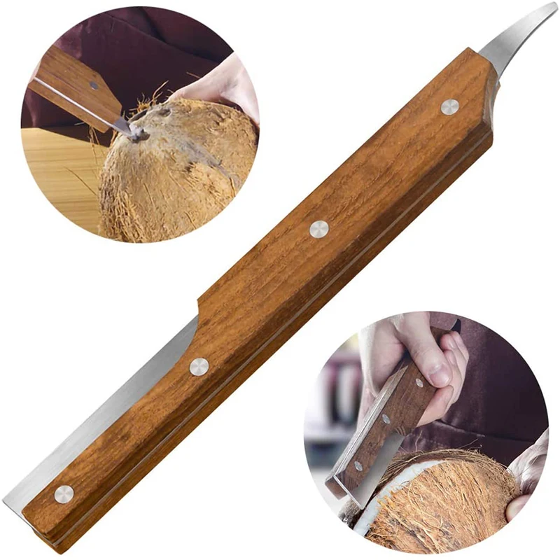 

Coconut Cutter Double-ended Cutter Wooden Handle Coconut Opener Kitchen Gadget Tool With Wooden Handle