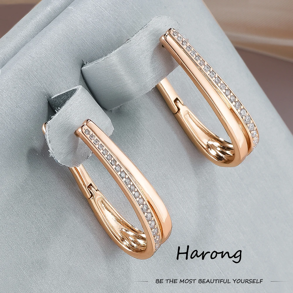 

Harong Rose Gold Color Copper Stud Earrings with Crystal Shiny Luxury Jewelry for Women Girls Earrings Gifts