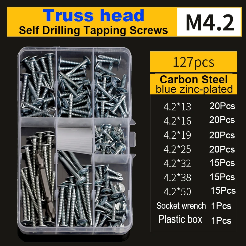 Self Drilling Tapping Screws Round / Flat Truss Hexagon Flange Head Screw Combination Set Nibbed Wood |