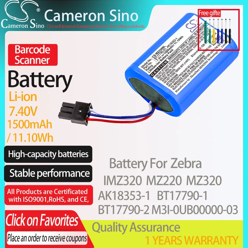 CameronSino Батарея печатающая головка для Zebra IMZ320 MZ220 MZ320 подходит Зебра AK18353-1 BT17790-1/2 M3I-0UB00000-03 штрих-кода аккумулятор сканера Батарея 7,40 V