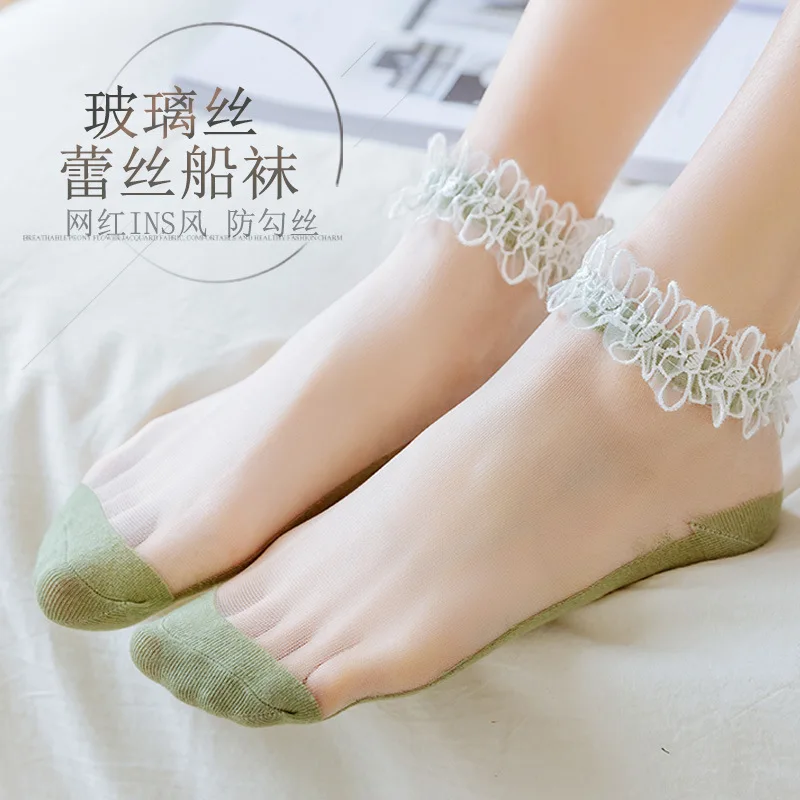 5pairs Women's Ultra-thin Stockingss Transparent Glass Silk Harajuku Stockings Elastic Short Socks New