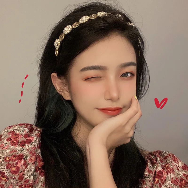 

French retro style hair hoop Baroque court accessories versatile out net red female wide edge pressure hair pearl headband