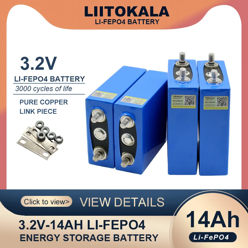 Liitokala 3.2V 14Ah battery pack LiFePO4 phosphate 14000mAh for 4S 12V 24V Motorcycle Car motor batteries modification M6 Stud