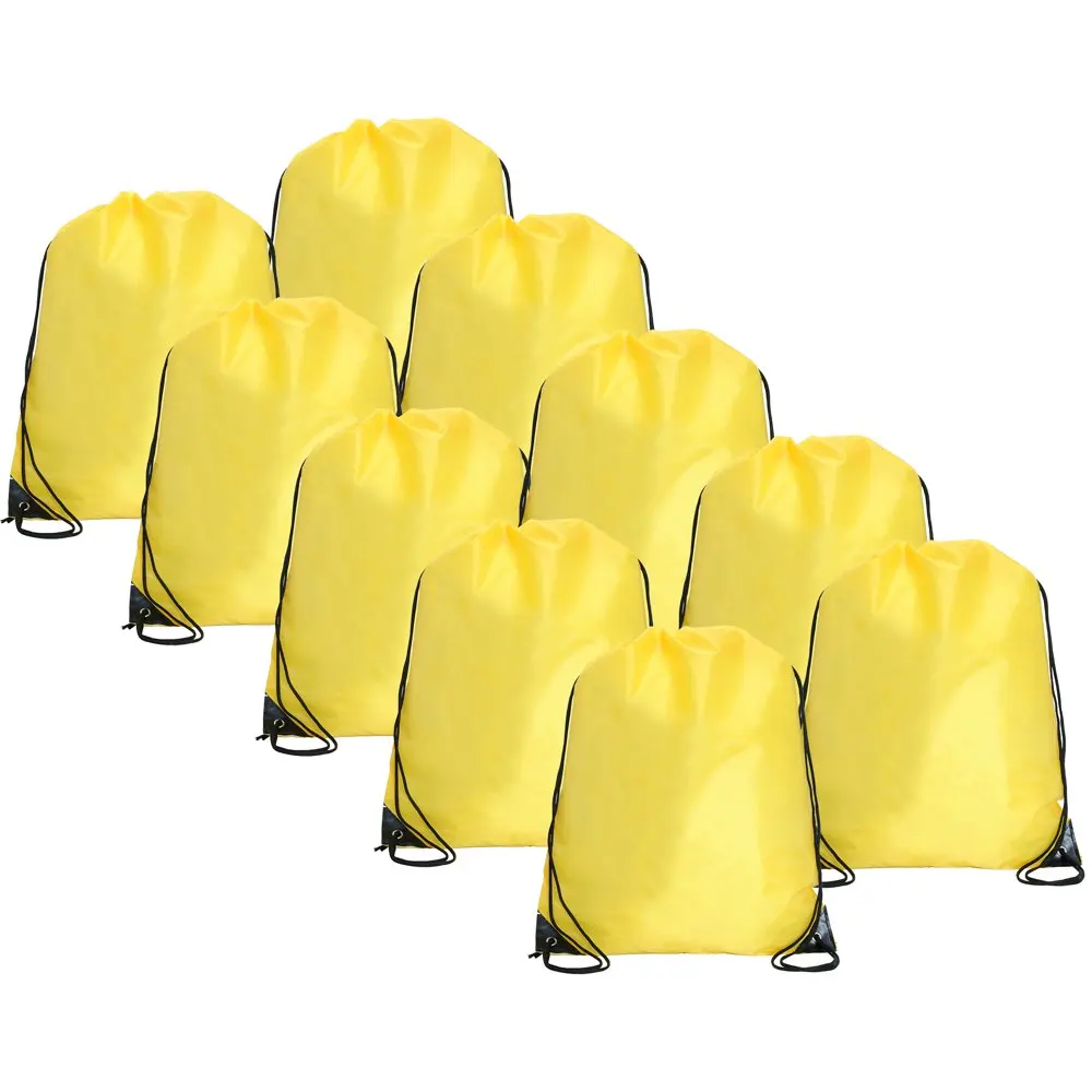 Drawstring Backpacks - Pack of 10 - Neon Yellow | Sports Cinch Sack String Backpack | For School, Gym, Storage & Travel | Large