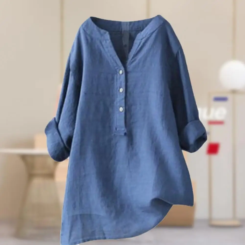 

Casual Button Long Sleeve Women Pullover Top Wear-resistant Pullover Shirt V Neck Button Women Pullover for Home