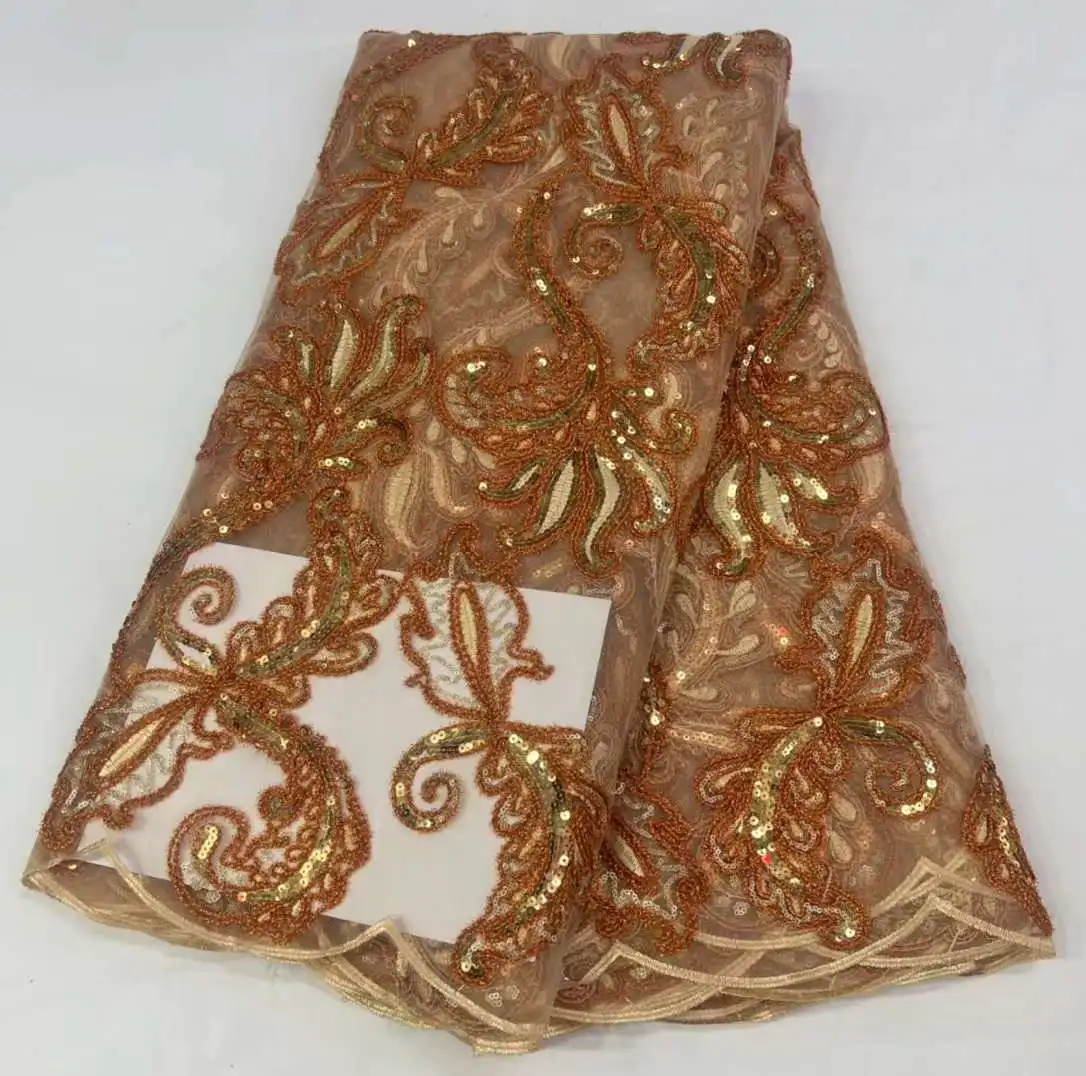 

African Sequined Lace Fabric 2022 Embroidery French Lace Fabric Bridal High Quality Nigerian Tulle Lace Fabrics Sew