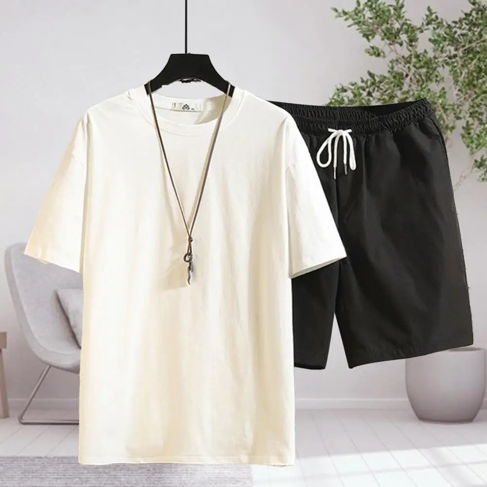 

Simple T-shirt Shorts Set Tracksuit Loose Short Sleeve T-shirt Shorts Set Round Neck Outfit Summer Tracksuit for Running