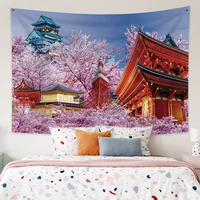 japanese tapestry art printing tapestry magpie ancient architecture and natural landscape wall hanging decoration household