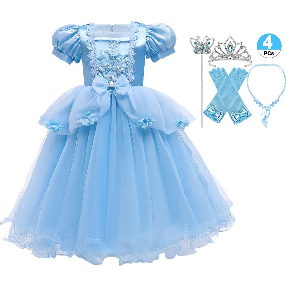 Children Halloween Cosplay Cinderella Costume Kid Carvinal Birthday Party Dresses For Girl Flower Bow Wedding Ball Gown 3-10Year