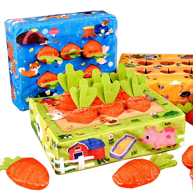 

Montessori Toys for 1 Year Old Baby Pull Carrot Set Plush Toy Shape Matching Puzzle Kids Educational Toys for Children Gifts