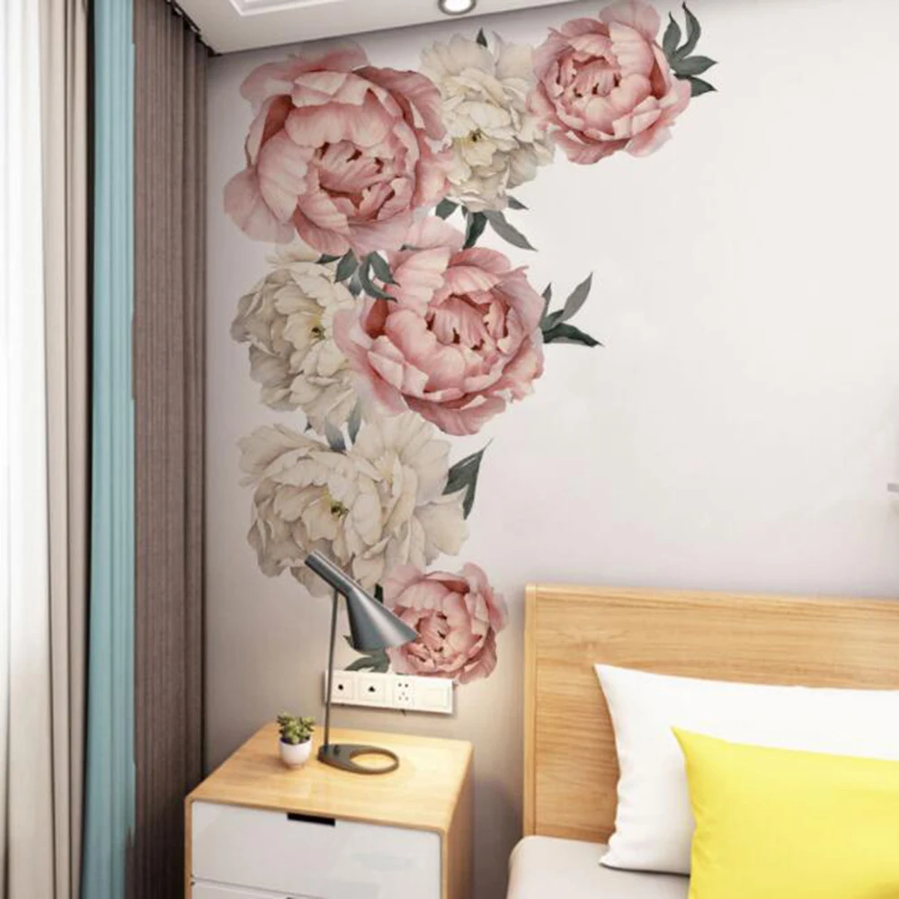 

Romantic Peony Flower Wall Stickers for Living Room Bedroom Background Home Wall Decals DIY Removable Vinyl Art Mural