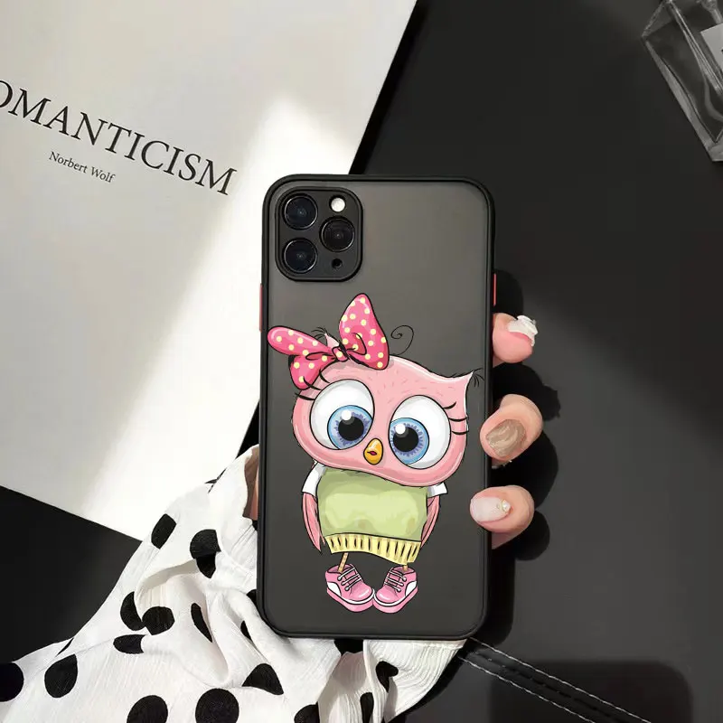 Фото Милые Мультяшные парные чехлы для телефонов с совами матовые для iPhone 12 13 Mini 11 12 13 Pro XR XsMax 6s 7 8 Plus Прозрачная Жесткая задняя крышка из поликарбоната №4