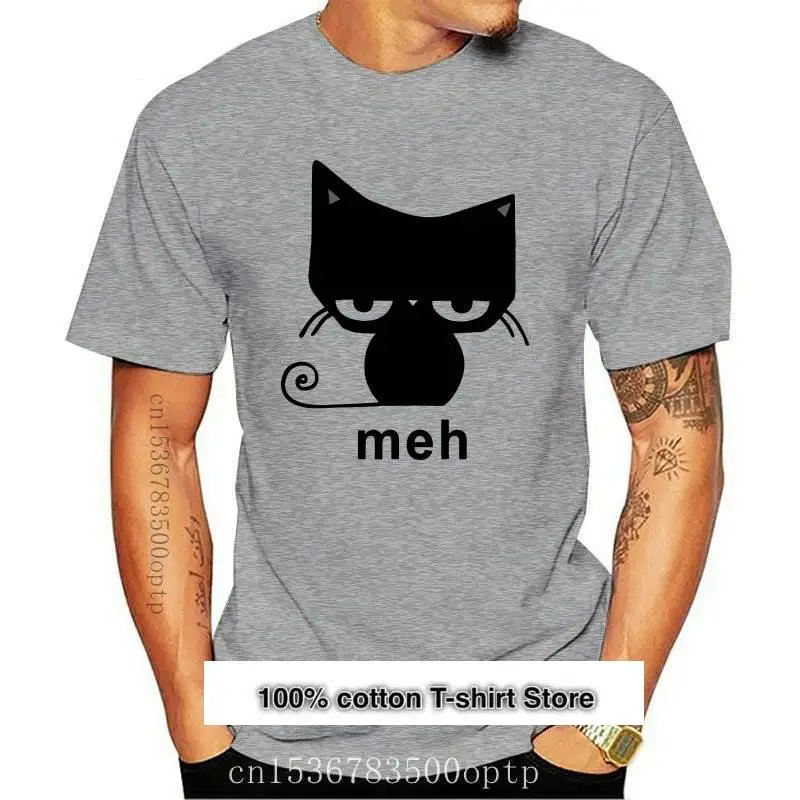 

Camiseta blanca divertida de gato negro Meh, regalo para amantes de los gatos, S-3Xl, Envío Gratis