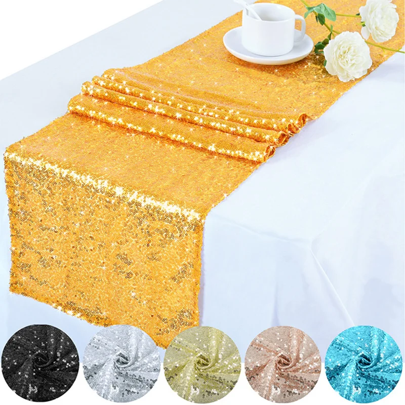 1Pack Gold Sequin table runner tablecloth decoration for birthday wedding party decoration wedding setting party decor table mat