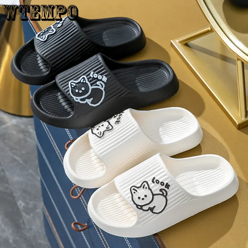 

WTEMPO Shower Bath Slipper Women Men Thick Platform Flat Bear Cat Cartoon Slipper Flip Flop Summer Beach Sandal Lady Home Slides