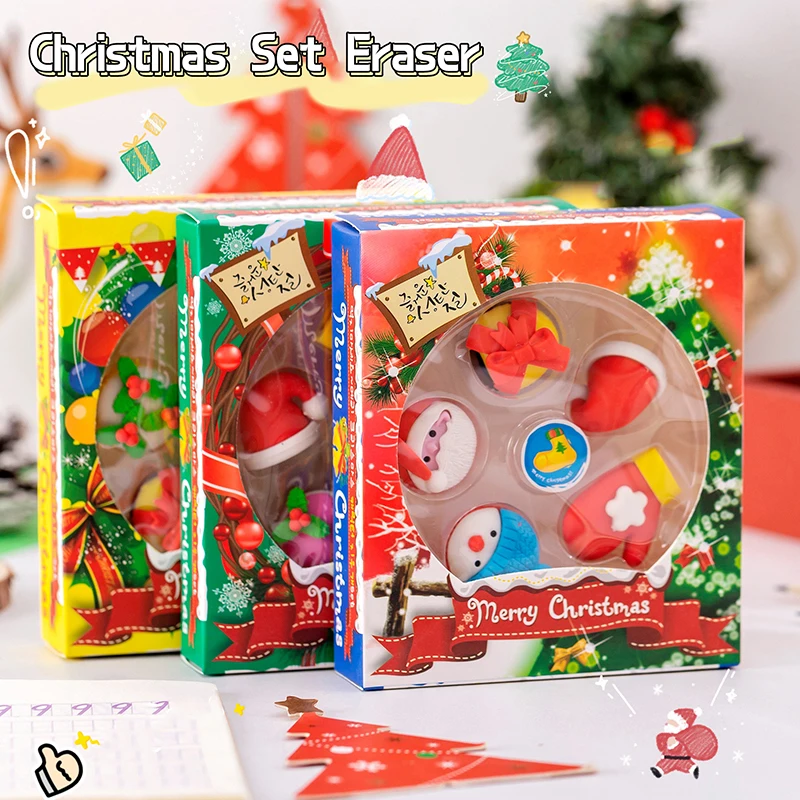 

5Pcs/Set Box-packed Christmas Theme Erasers Kids Festival Gift Stationery School Office Supplies 3D Mini Eraser Classroom Reward