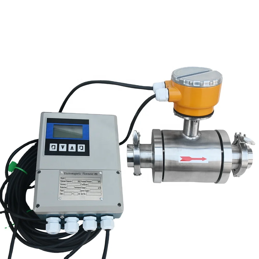 

4-20mA split type Digital electromagnetic flow meter sanitary water tri clamp milk beer molasses clamp on flowmeter