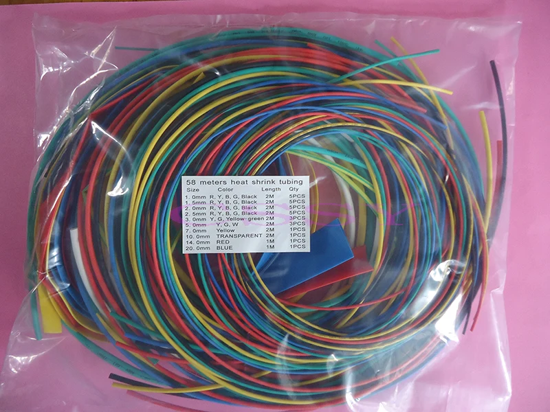 

58meter/lot 1.0/1.5/2.0/2.5/3.0/5.0/7.0/10.0/14/20mm heat shrink tubing ratio 2:1 insulation tube pack cable sleeve
