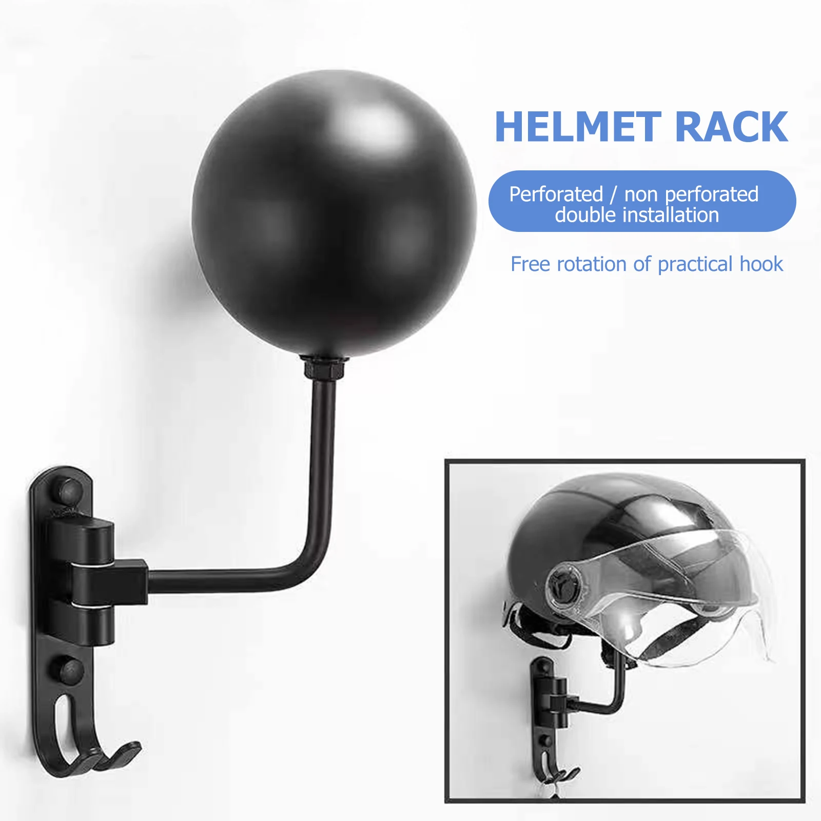 

Helmet Holder Hanger Rack Wall Mounted Hook 180 Degree Rotation Stand Space Aluminum For Coats Motorcycle Hats Caps