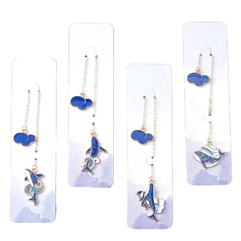 4 Pcs/Set Creative Blue Whale Metal Bookmark Kawaii Stationery Cute Book Clip Office Accessories School Supplies Gifts