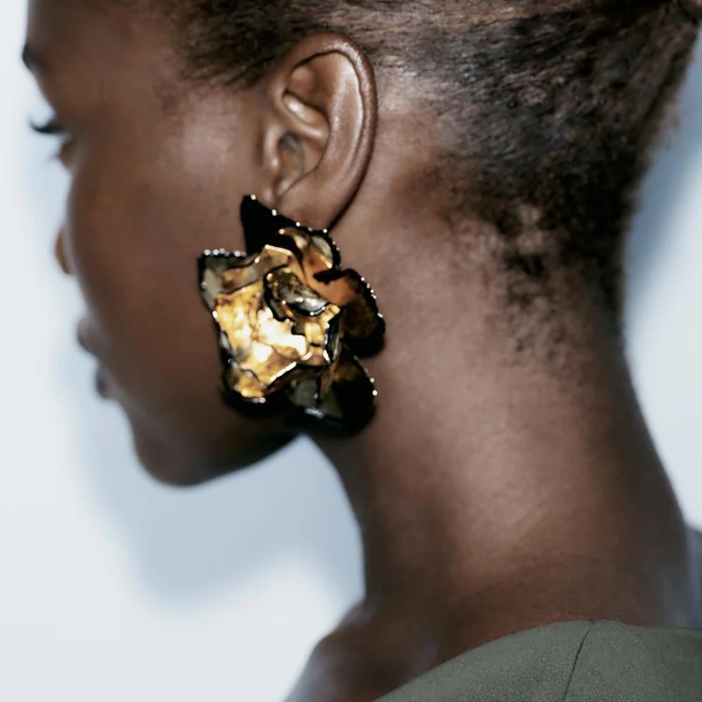 ZAA женские ювелирные серьги золото металл винтажные трендовые в форме цветка