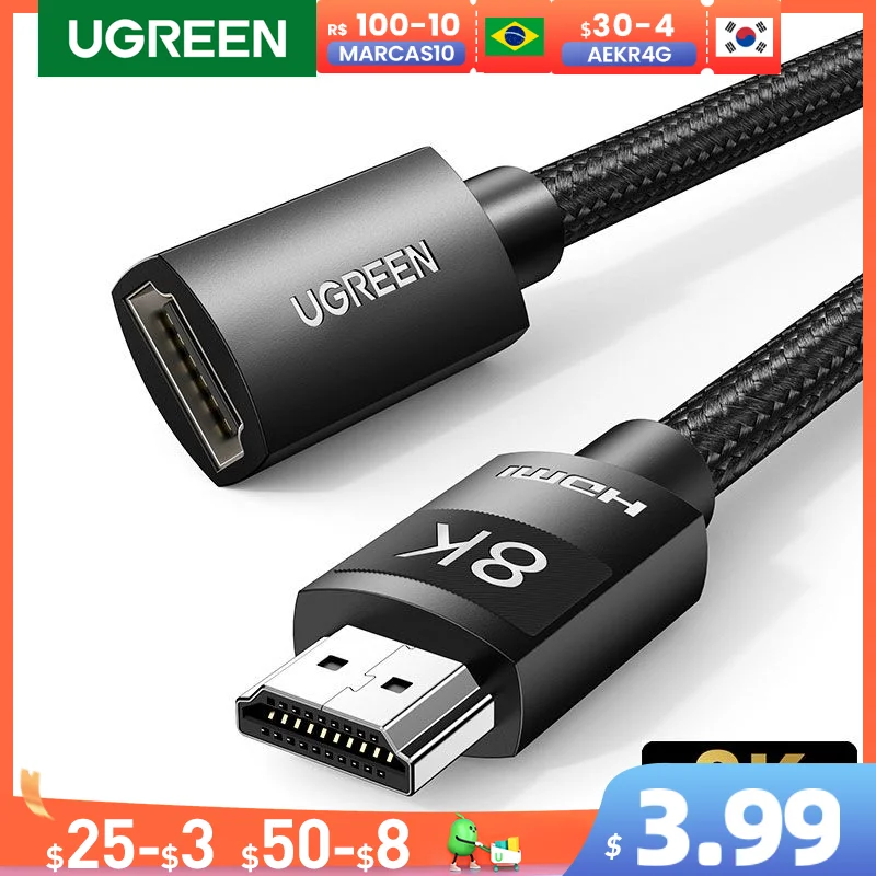 UGREEN удлинитель HDMI 2,1 кабель для PS5 GoPro Hero 8 8K/60Hz 4K/120Hz Ультра высокоскоростной 48 Гбит/с eARC HDCP 8K Кабель HDMI 2,1