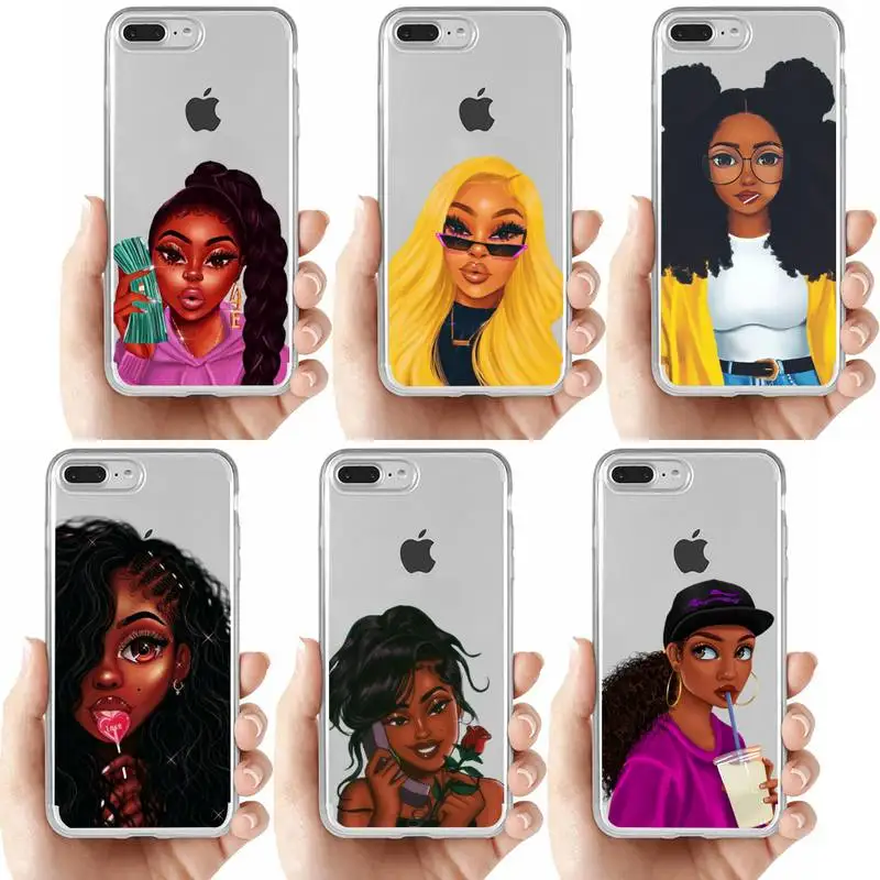 

Fashion Black Girl Phone Case for iPhone 11 12 13 mini pro XS MAX 8 7 6 6S Plus X 5S SE 2020 XR clear case