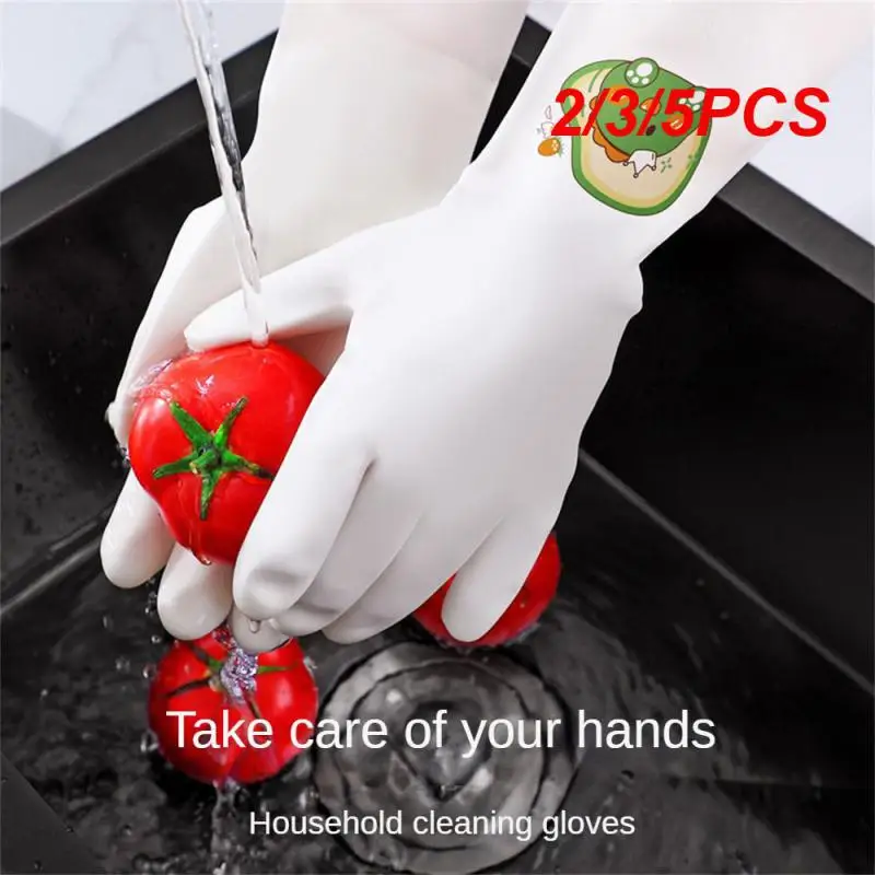 

2/3/5PCS Dishwashing Gloves Smooth/flocking Single Layer Kitchen Durable Womens Household Cleaning Tools Gloves 33x14cm