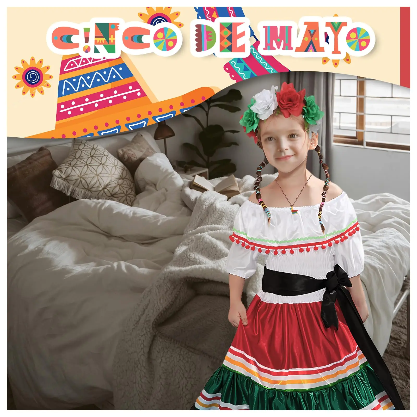 Фото Мексиканское платье для девочек, платья Cinco De Mayo, традиционная танцевальная юбка Folklorico, праздничный костюм, комплект мексиканского платья Fiesta №3