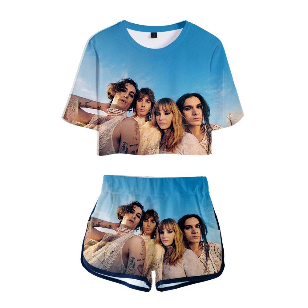 

Hip Hop Heavy Metal Rock Band Maneskin 3D Print Short Sleeve Sexy Shorts+lovely T-shirts Dew navel Girl suits Two Piece Set