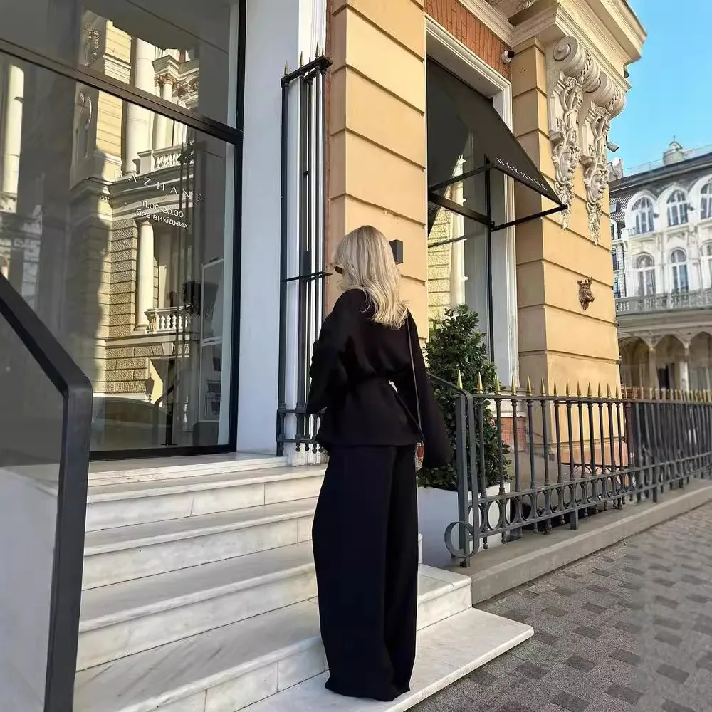 Женские комплекты из топа и брюк на шнуровке с полосатым принтом рубашка длинным