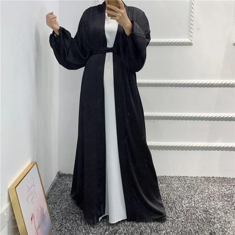 Модное кимоно в мусульманском стиле Abaya с открытым спереди для женщин сатиновая