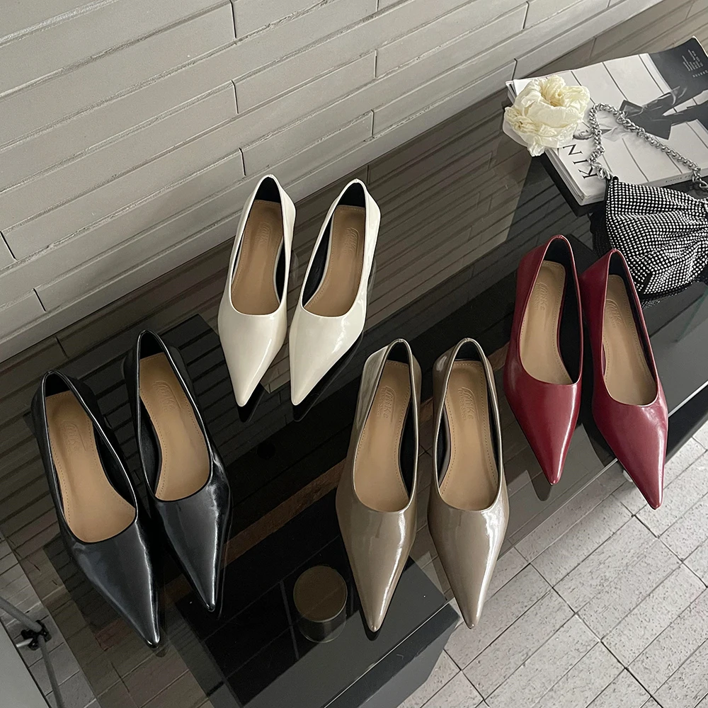 

Женские лакированные кожаные туфли-лодочки, черные/красные/бежевые/хаки, Новое поступление 2023, на тонком низком каблуке, однотонные вечерни...