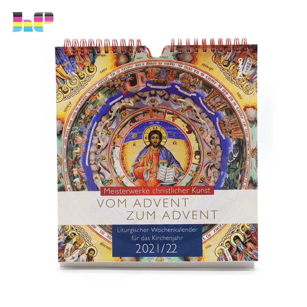 2021 Double sided laminated yearly planner advent calendar custom wall calender 365 day calendar with metal rings