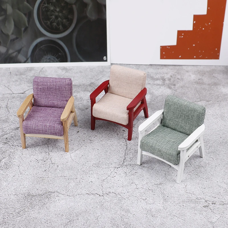 

1/12 Solid Color Dollhouse Miniature Single Sofa Home Furniture Model Living Room Scene Japanese-style Armchair Toy Gift