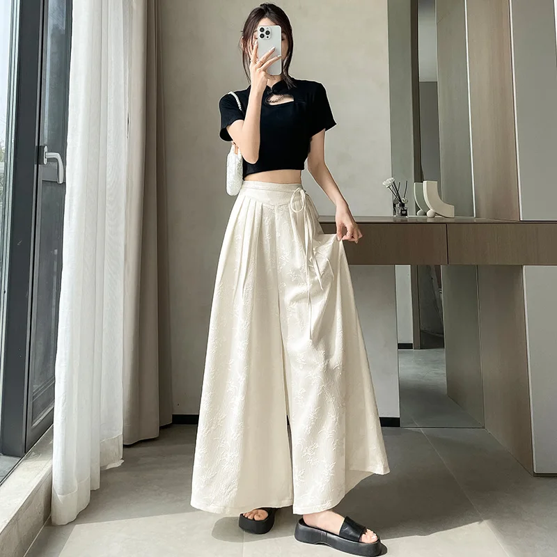 Gaganight женские атласные жаккардовые широкие брюки в китайском стиле 2024 летние