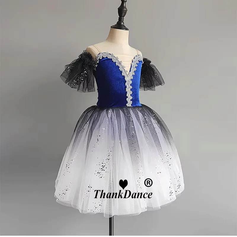 Синяя длинная пачка профессиональный белый балетный костюм Лебединое озеро