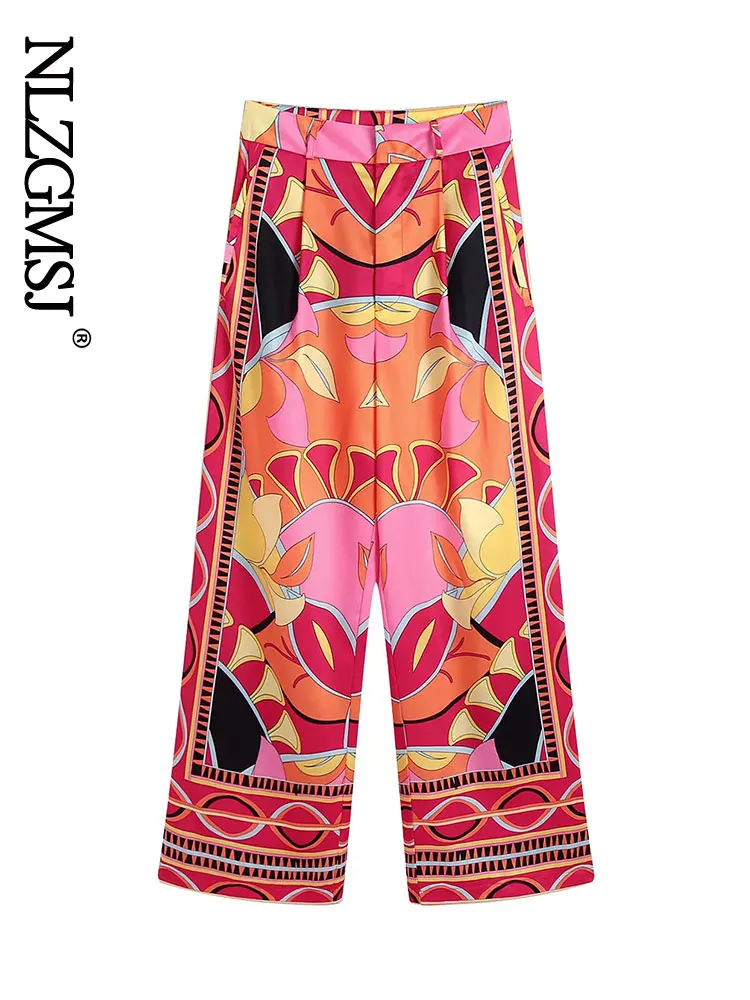 

Nlzgmsj Za 2022 Women Trousers Spring Boho Printed Casual Holiday Beach Loose Long High Waist Straight Pants 202204