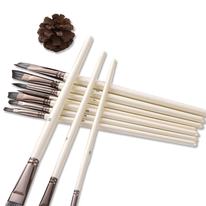 

Набор кистей для рисования, нейлоновые волосы, акрил, масло, акварель, искусство, рисование, цвет коричневый, 10 шт.