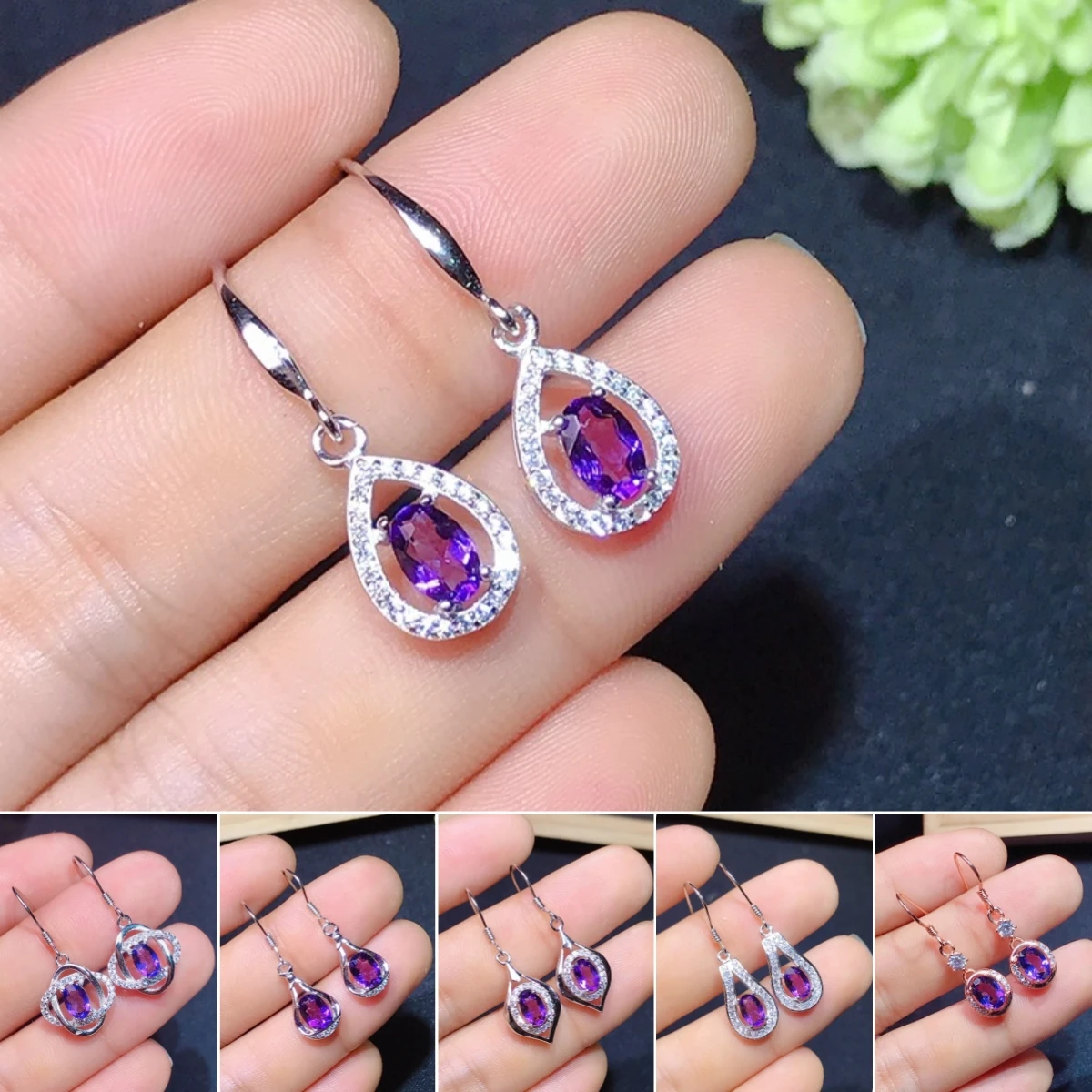 

FS Real S925 Sterling Silver Inlay Natural Amethyst Earrings With Certificate Fine Fashion Wedding Jewelry for Women MeiBaPJ
