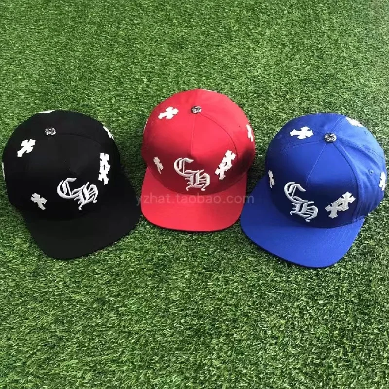 

Men and women chrome cross baseball hat embroidery flat brim adjustable blue trend high street hip-hop hat sun hat driver's cap