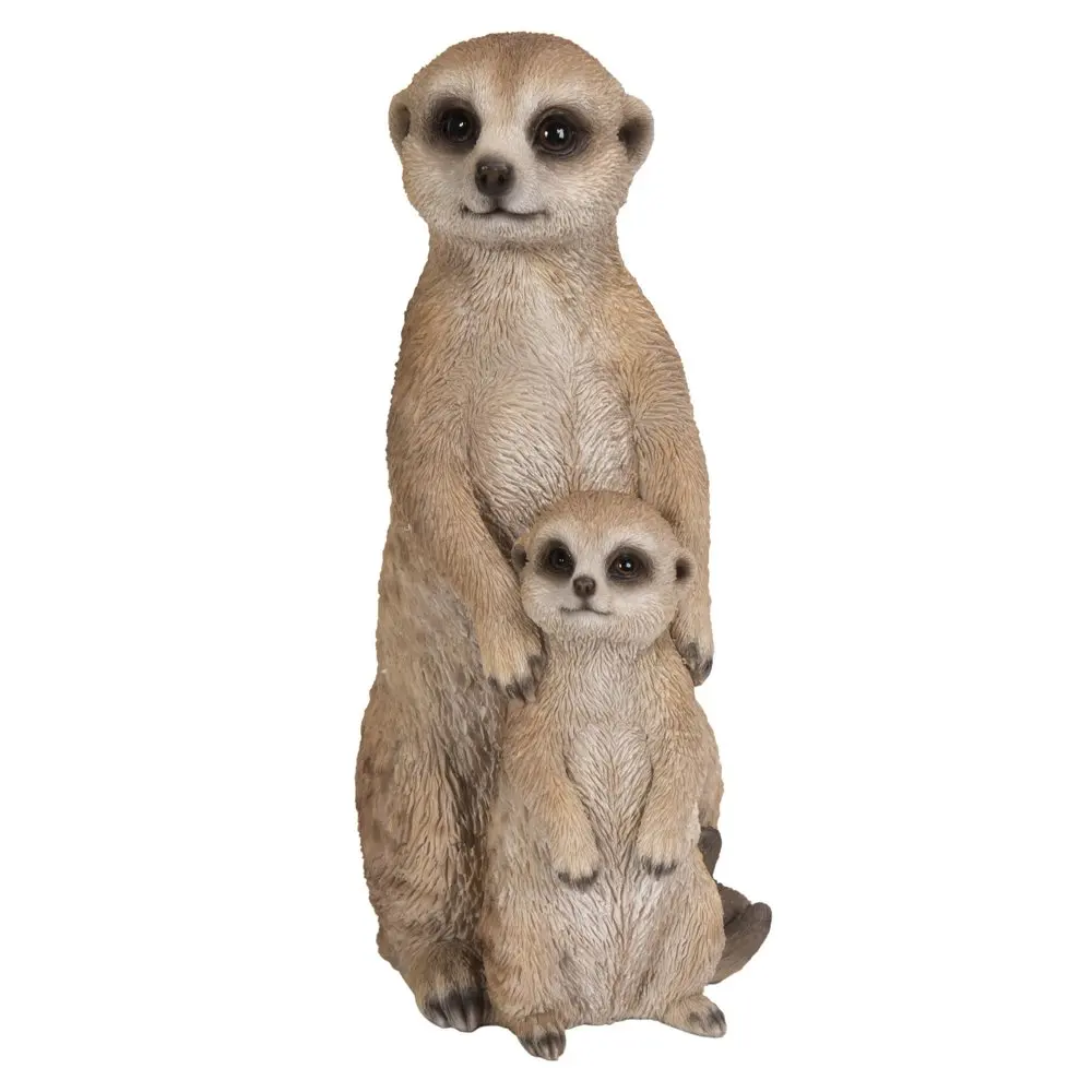 

10" Brown and Black Small Mother and Baby Meerkat Statue Decoration