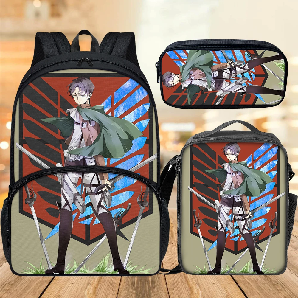 Kids Backpacks for Teenage Boys Girls Attack On Titan Anime Print New Stylish Backpack Children Schoolbags Kids 3Pcs/Set Bagpack