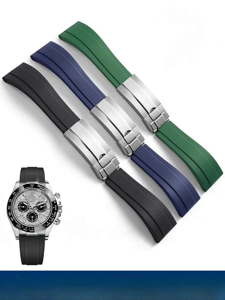 

Waterproof Rubber Convex Interface Watch Band for Rolex Daytona Yacht Famous Water Ghost Curved End 20mm Silicone Accessories