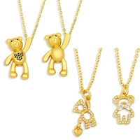 exquisite cute heart inlaid zircon mini bear pendant gold plated animal necklace for women hip hop party gift girl daily jewelry