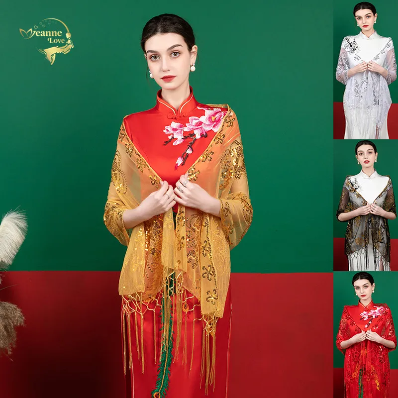 

Shining Sequins Soild Gold Women Scarf With Tassel Bridal Shawl And Wraps Long Female Shawl Stoles Wedding Cape For Formal Party