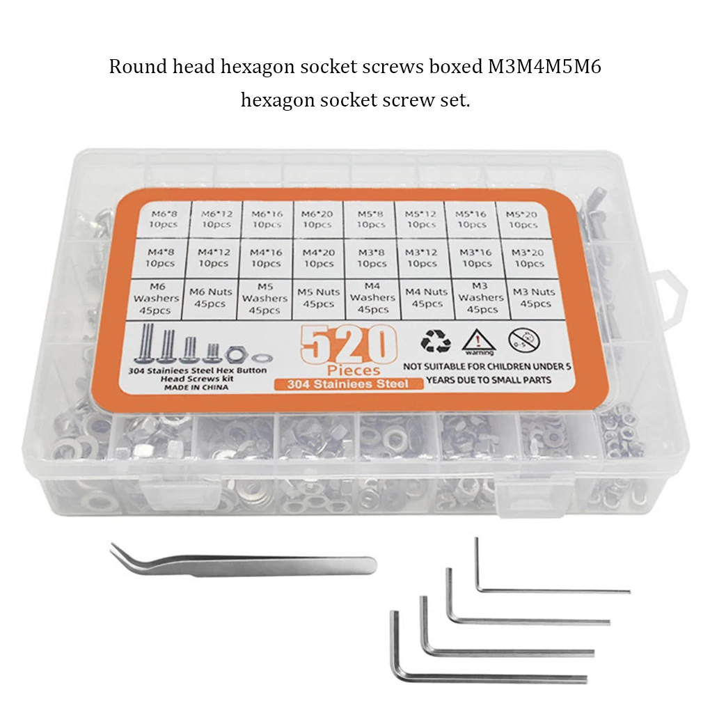 

520 Pieces Box Hexagon Screw Modification Screws Fastener