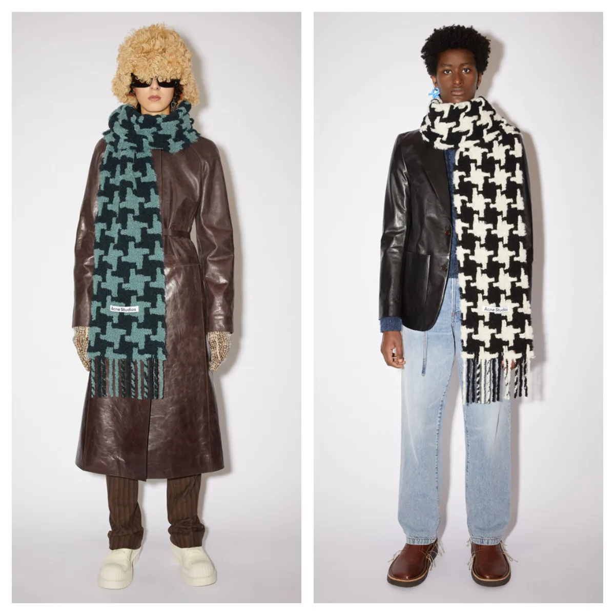 

Autumn winter 2021 new acne alpaca wool blended retro Western women's scarf thousand bird lattice tassel long scarf couple scarf
